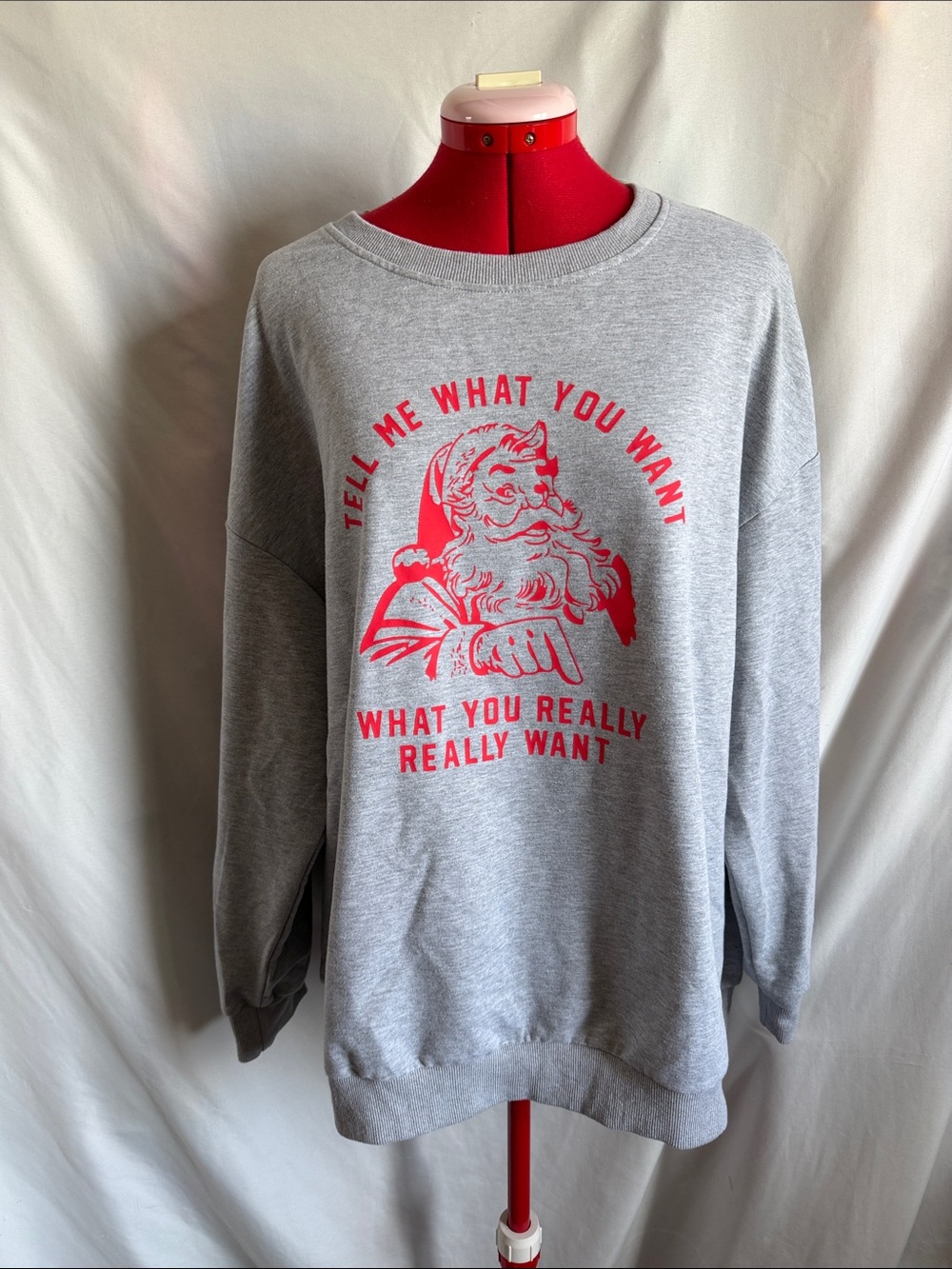Women's Gray Crewneck Sweatshirt with Red Santa Graphic